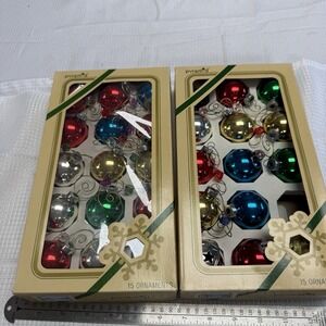 Vintage Pyramid Glass 29 Multi Color 1.5" Christmas Tree Ornaments USA 2 Boxes